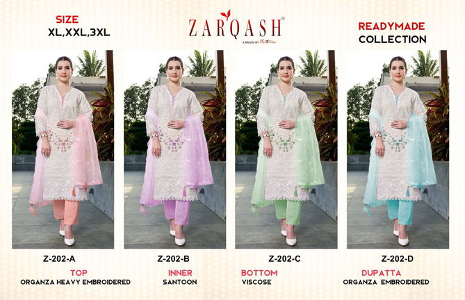 Zarqash 202 A To D Organza Embroidery Readymade Pakistani Suits Wholesale Shop In Surat
